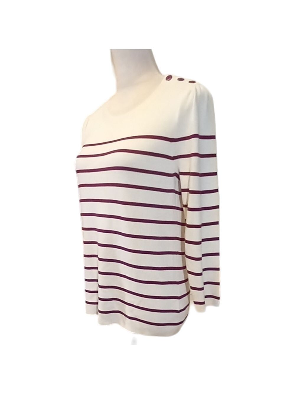 NWT Sweater Burgundy Striped  3 Button Shoulder long sleeve Large